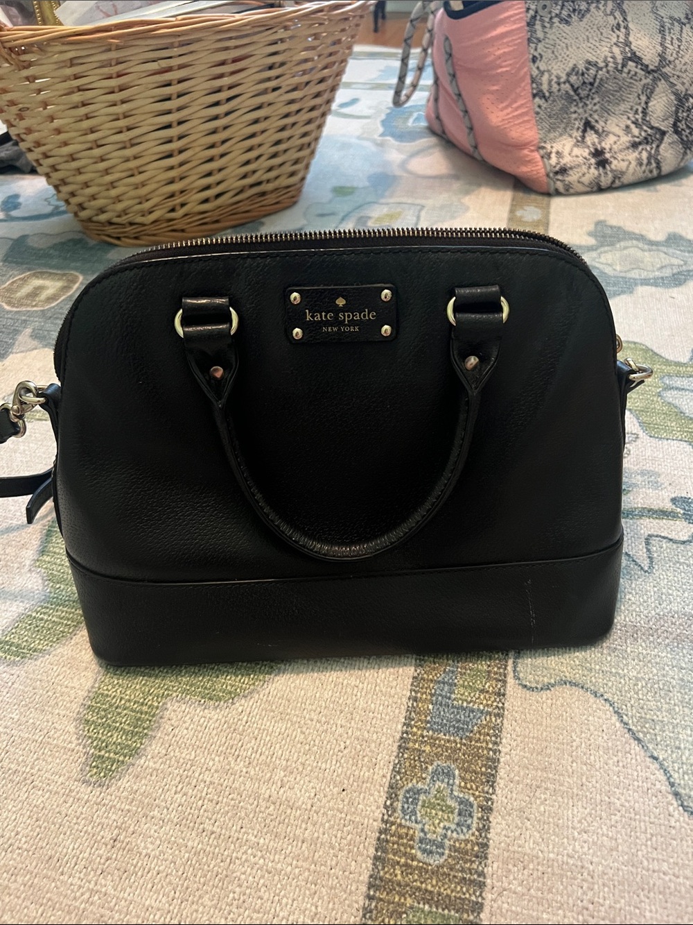 kate spade black leather satchel with gold hardware